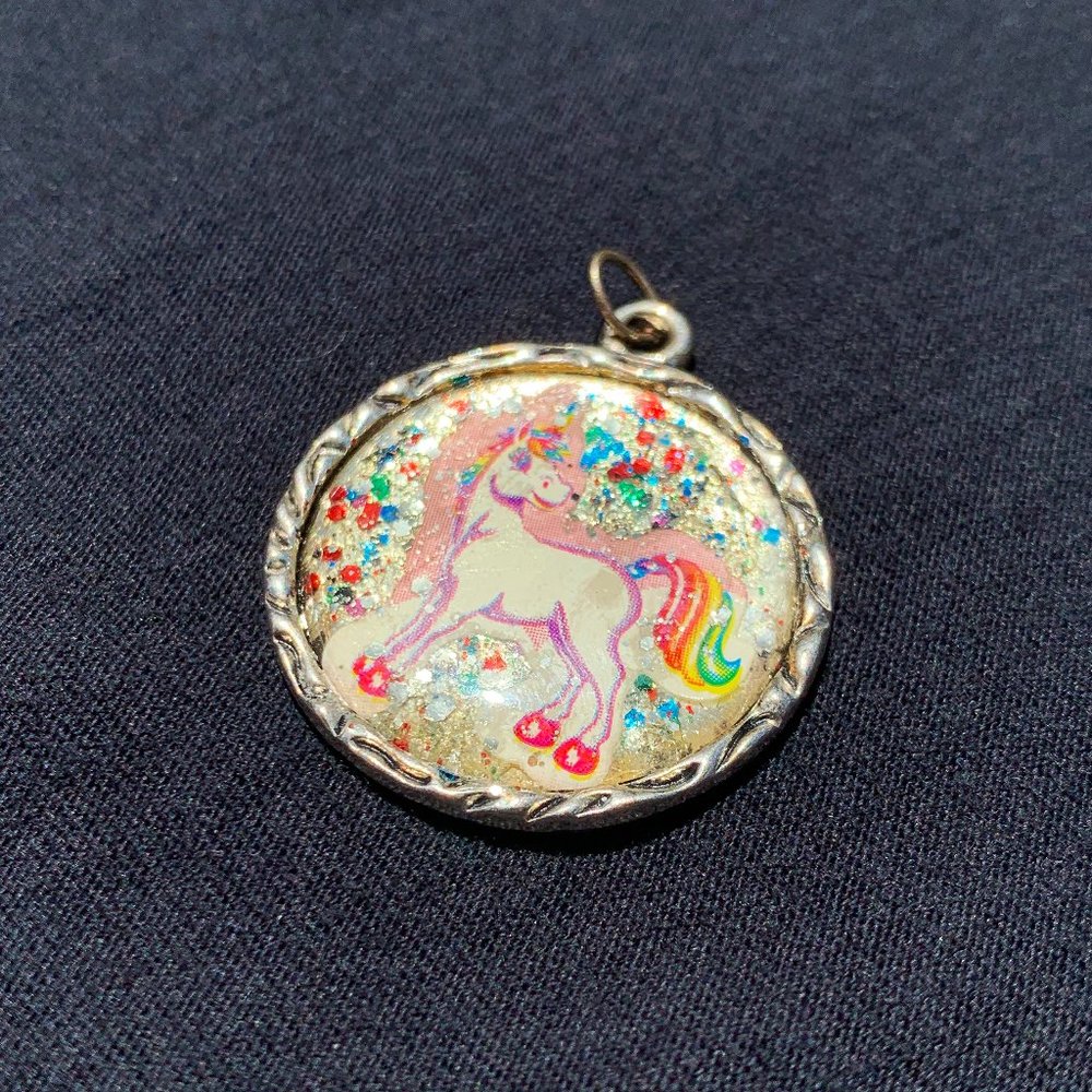 Lisa Frank Unicorn 90's Markie Vintage Pendant / Charm Necklace Sticker